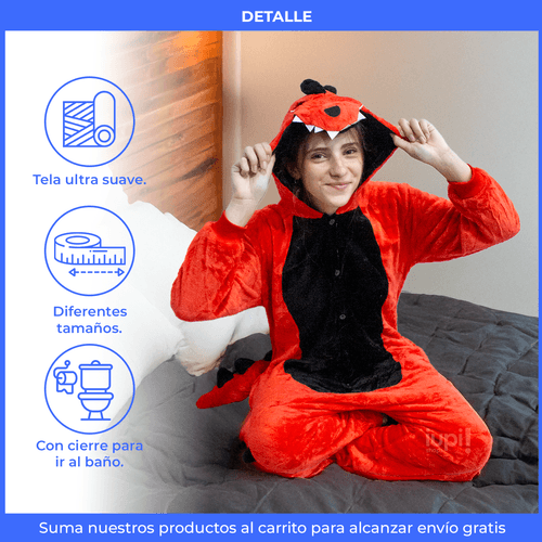 Pijama Enterizo Kigurumi Personajes Adulto Invierno Dragón Rojo