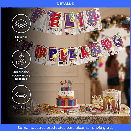 Tiras Metalizadas Feliz Cumpleaños Decoración Guirnalda